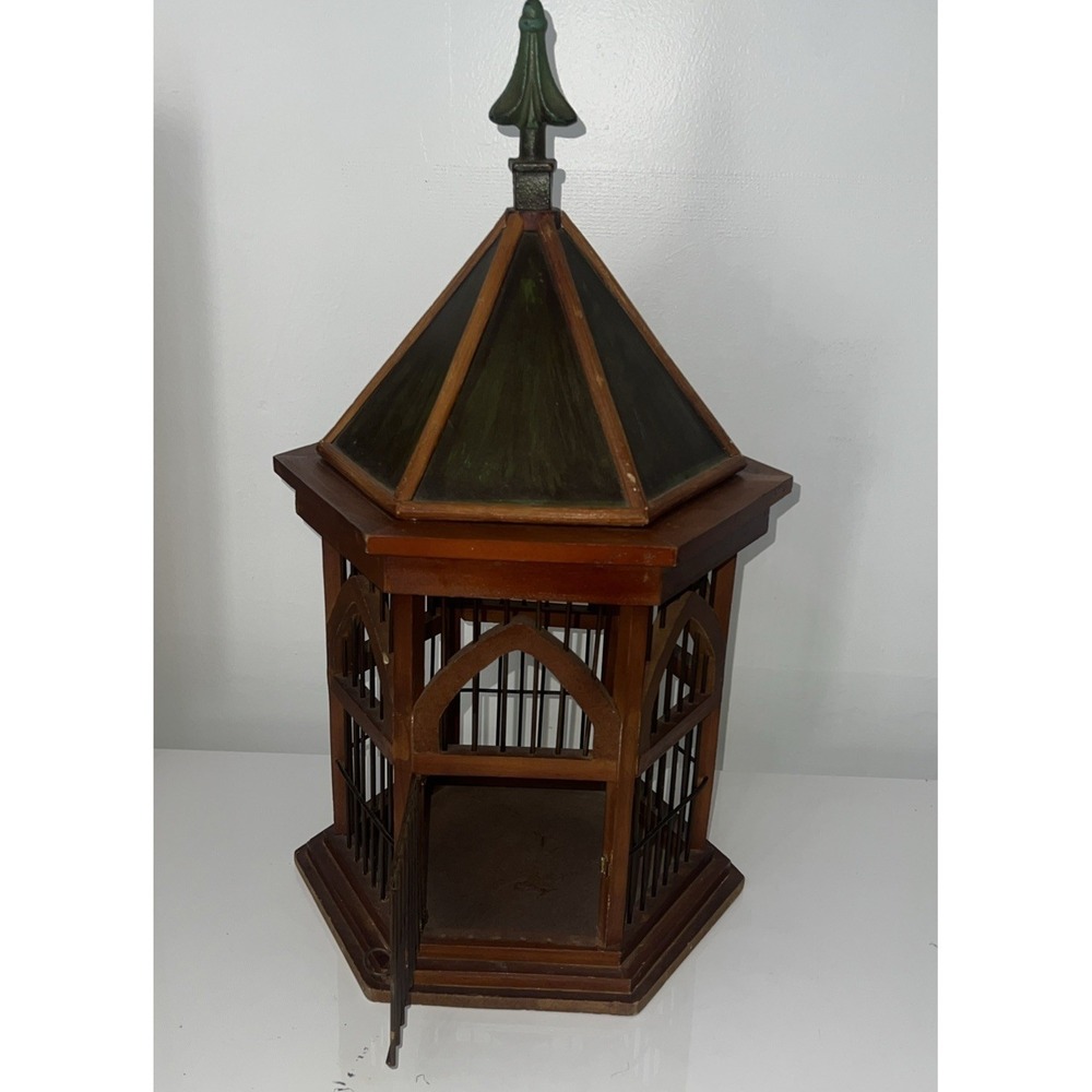 10/Vintage Wood And Wire French Country Hexagon Bird Cage